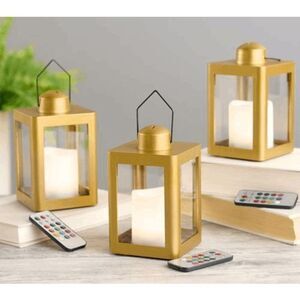 Home Reflections‎ Set of 3 Mini Lanterns with Remotes Bronze Indoor Outdoor New